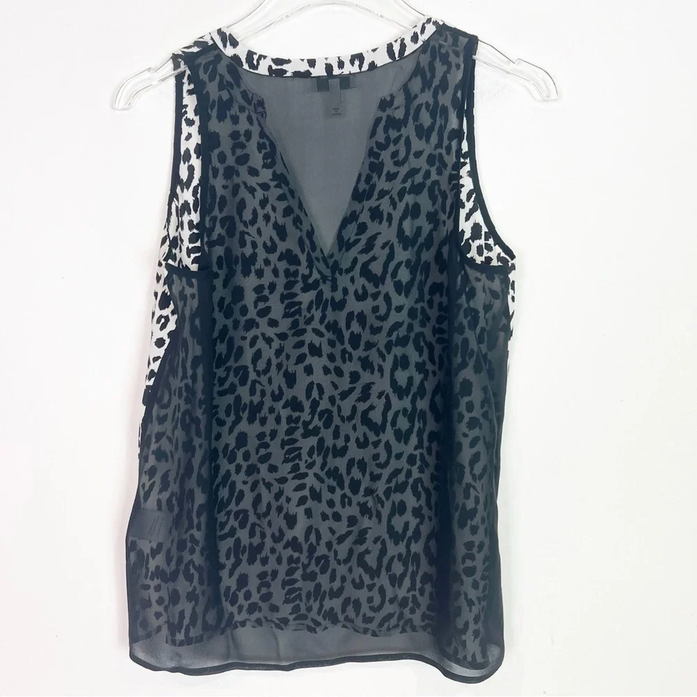 JOIE BLACK OFF-WHITE CHEETAH PRINT SLEEVELESS TANK TOP BLOUSE WOMENS SZ XS - Picture 4 of 5
